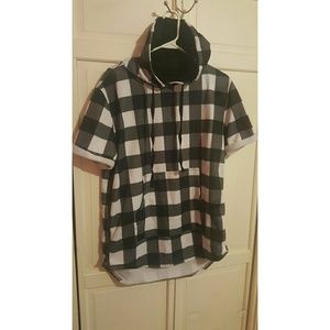 White and Black Checkered Hooded Top